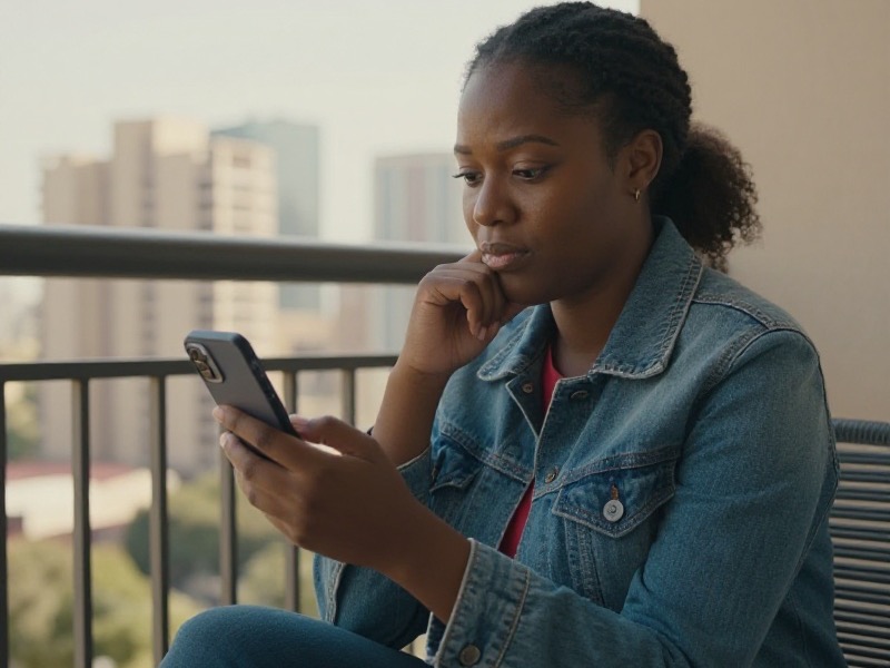 A smiling South African woman in her late twenties taking a solo selfie on a sunny Cape Town rooftop for her dating profile, natural light, casual outfit, genuine relaxed expression
